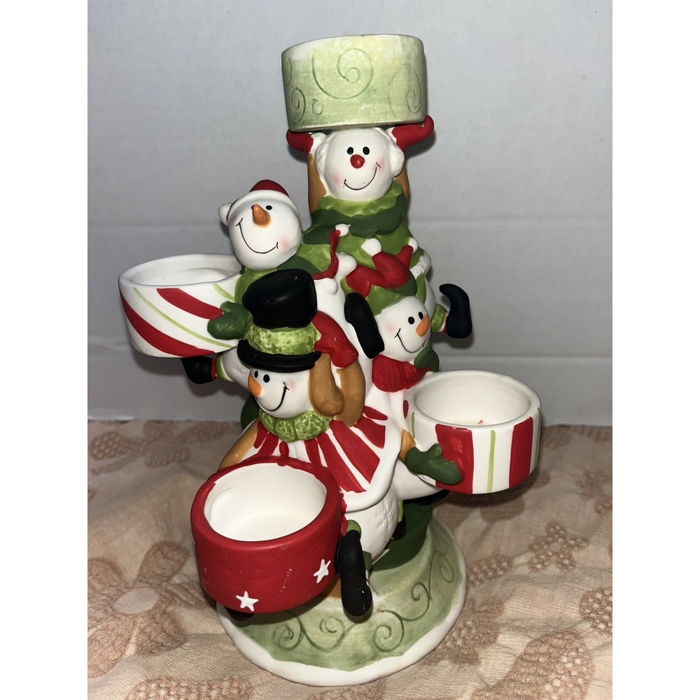 Yankee Candle multiple tea light holder  Snowmen Ceramic Vintage‎ Candle